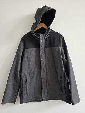 BKE Mens Large Gray Black Fleece Lined Hooded Jacket